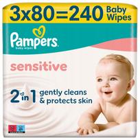 Drėgnos servetėlės vaikams Pampers Sensitive, 3 x 80 vnt.