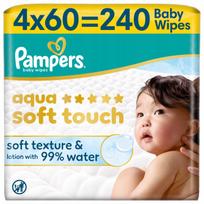 Vaikiškos drėgnos servetėlės Pampers Aqua Soft Touch, 4x60 vnt.