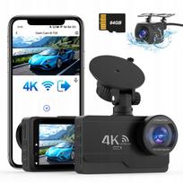 Automobilio vaizdo registratorius SIGRILL 4K, priekinė/galinė kamera, WiFi, 64GB, naktinis matymas