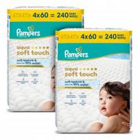 Vaikiškos drėgnos servetėlės Pampers Aqua Soft Touch, 240 vnt. x2