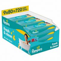 Drėgnos servetėlės Pampers Fresh Clean, 9 x 80 vnt., 720 vnt. pakuotė