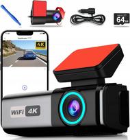Automobilio vaizdo registratorius Aprilboy 4K, priekinė ir galinė kamera, WiFi, 64GB, parkavimo režimas