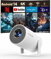 LCD projektorius HY300 4K WiFi6 Bluetooth 5, 200" su nuotolinio valdymo pultu, 180° pasukimas