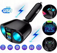 Automobilinis lizdo šakotuvas 12–24V, 2x USB QC, voltmetras, 170W