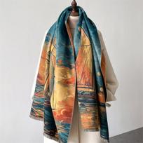 Elegantiškas gėlių tapybos kašmyro šalikas moterims šiltas žieminis pashmina šalis foulard femme pledas šalikai apvyniojimai black