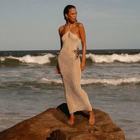 New Summer Sexy Hollow Knitted Beach Sling Dress Seaside Vacation Bikini S brown
