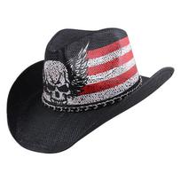 New Fashion Skull Pattern Western Cowboy Hat for Men Halloween Festival Vintage Party Hat Cowgirl Jazz Hat Panama Straw Hat 56-58CM gray