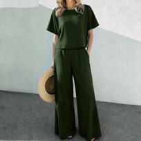 Spring New Wide-leg Pants Set - Women's Long Pants and Top Two-piece Set S žalia