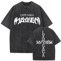 Lady Gaga Mayhem Vintage Washed Letter Print TShirt Unisex Women Hip Hop Loose Short Sleeve Tshirt Pure Cotton T Shirts Streetwear 3XL įvairiaspalvis