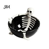 Party Serving Dish Halloween Skeleton Lounging Tidbit Serveware, 3D Relief Resin Candy Bowl for Tabletop Holiday Decor Snacks Dips, Creative A black