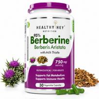 HealthyHey Berberis - Berberinas 95% su pieno usniagėlėmis - Palaiko svorio valdymą ir sveikus gliukozės kiekius Maisto papildai - 750 mg Veg. 30 kapsulių