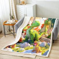 Spalvotas dinozaurų rašto pledas Minkštas šerpos užtiesalas Vaikų kambario dekoras Linksmi patalynės komplektai berniukams ir mergaitėms Darželio dekoravimas 75x90cm gray