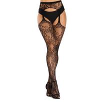 1 Pair Women'S High Waist From Pantyhose Sexy Fishnet Lace Broken Hole Printing Style Prevent Hooks Suspender Stripe Pantyhose One Size brown