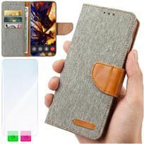 Etui Typu Portfel Do Motorola Moto G86 Power - Szary Pokrowiec Canvas + Szkło