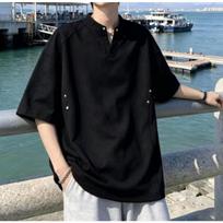 Men Old Money Style Striped Short Sleeve Turn Down Collar Knit Polo Shirt M juoda