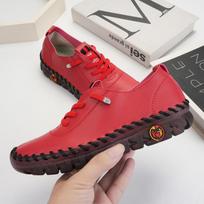 Hand-stitched microfiber leather mother shoes casual shoes wear-resistant flat-soled single shoes 44 large size women's shoes 35 raudona