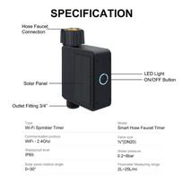 Tuya Smart Watering Timer Solar Powered Wifi Hose Faucet Timer with Brass Inlet Wi-Fi Programmable Sprinkler Timer black