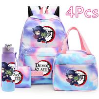 4 vnt./rinkinys Anime Demon Slayer spausdintas kuprinė, rankinė, pieštukinė, 750 ml vandens buteliukas paaugliams mergaitėms, mokyklinė kuprinė, didelės talpos, vandeniui atsparus kelioninis krepšys
