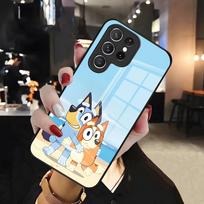 B-Bluey-es CARtoon Phone Case For Samsung S26 S25 Edge Ultra 24 23 22 21 Ultra Plus Fe A55 56 15 4G 5G Glass Cover Galaxy S24 FE white