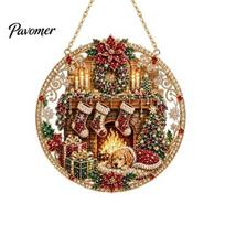 Indoor Christmas Party Decor Rhinestone Painting Suncatcher Kit, Round DIY Hanging Outdoor Festive for Tree Home, Craft Pendant Holiday Decorations E beige