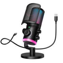 FIFINE USB Condenser Microphone for GamingChat Streaming, PC Gaming Microphone, Unidirectional, RGB Control, Volume Adjustment, Mute Button, Noise