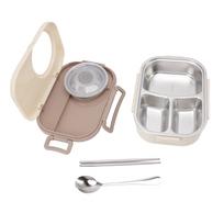1450ml Bento Lunch Box Stainless Steel Compartment Thermal Bento Box Double Layer Bento Containers for Students Beige L smėlis