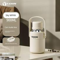 Vanow Lily of the Valley Large-Capacity Thermos Cup for Women 2026 New Stainless Steel Infant and Kidsren Water Bottle Tea Cup Sky White 900ml (Can Be Carried or Carried) white