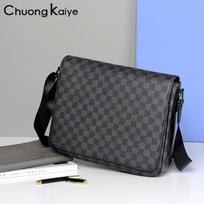 huongaiye new men's shoulder bag business casual messenger bag plaid men's bag slash shoulder bag gray