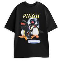 Pingu Noot Black Graphic Tee Penguin Character Catchphrase Noot Noot Print Cartoon Top for Casual Wear 2026 Summer Unisex Women M