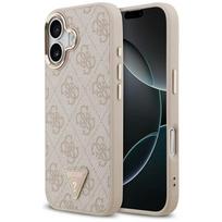 Dėklas Guess PU Leather 4G Strass Triangle Logo Gold Frame MagSafe Apple iPhone 17 rožinis