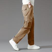 Men's Summer Cargo Pants with Multiple Pockets Straight Leg Outdoor Work Trousers L chaki