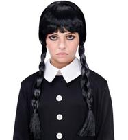 Kostiuminė perukas „Wednesday Addams“ stiliaus, juodas su kasomis
