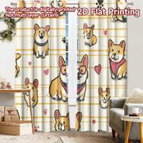 2pcs, 2D FLAT PRINTING Curtains (Without Rod) Corgi Parade(1) Popular Curtains&Drapes Festival Versatile Polyester Curtains 52.50 × 116.00 cm 2 pcs beige