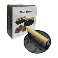 Round/Square Hand Meat Burger Press Tools With wooden handle For Home Kitchen BBQAluminum Alloy Burger Press Outdoor Non Stick white