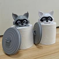Black & White 2pcs 3D Printed Raccoon Toilet Paper Holder - Durable Plastic Bathroom Decor with Expressive Eyes, Freestanding or Over-Jar Mount 2pcs gray