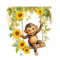 Wall Stickers, Monkey on The Swing Shape, Self-Adhesive Waterproof Wall Decals, Easy Repositioning Window Clings for Kids Rooms A yellow