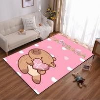 Miela Kapibara Laikanti Širdelę Animacinis Vaizdas Rožiniai Kilimai Su Baltomis Širdelėmis Tinka Naudoti Kaip Neslystantys Kilimėliai Svetainės Miegamojo Sofoms 80x120cm( 31x47in) white