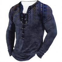Spring Autumn Men's Medieval Grim Reaper Print Lace Up Long Sleeve T-Shirt Vintage Gothic Top S black