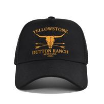 Cotton Front Mesh Back Trucker Cap, Bull Skull Print Adjustable Snapback Baseball Hat Unisex Western Style Outdoor Sports Sun Hat L black