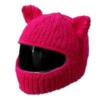 Funny Cats Ear Helmet Cover For Motorcycle Full Face Helmets Soft Stretchable Knit Balaclava Headcover For Women Men rožinė raudona spalva