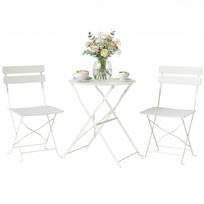 3 dalių sodo bistro komplektas: stalas ir 2 sulankstomos grotuotos kėdės, dviguba apsauga nuo rūdžių, kremas 58 x 58 x 70 cm