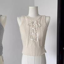 Summer women's clothing YK Spice Girls Japanese retro chest jacquard lace-up knitted vest top can be worn outside S abrikosas