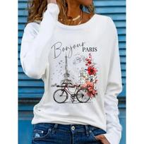 Women's Casual Round Neck Long Sleeve T-Shirt S gray