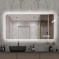 60×120cm Berėmis LED vonios veidrodis su matiniu priekiniu apšvietimu, Apsauga nuo rasojimo, 3 šviesos spalvos, Pritemdomas, IP44 atsparumas vandeniui 120 x 60 x 2.9 cm sidabras
