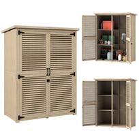 Sodo spintelė 0,83 m² 127x65x168 cm su 2 žaliuzių durelėmis, 2 lentynomis, 2 rankenomis ir atspariu vandeniui stogu, natūrali 127 x 65 x 168 cm
