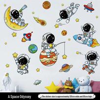 Cartoon Astronaut Space Decals for Living Room or Bedroom Wall Decoration black