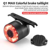 Rockbros Bicycle Intelligent Rear Light Q1Max 5 Lighting Modes Waterproof Brake Sensor Intelligent Tail Light Type-C Charge Bike Auto Accessories black
