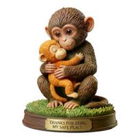 Cute Monkey Figurine Small Baby Monkey Holding Plush Toy Desktop Ornament for Living Room Bedroom Office Table Decor A black