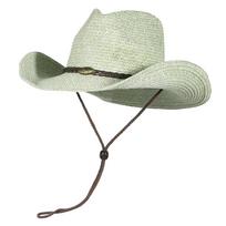 Westren Cowboy Hat for Men Wide Brim Womens Summer Cowgirl Hat Sun Beach Straw Hat Cap 58cm žalia