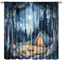 Forest Blackout Curtain For Office, Watercolor Mountain Forest Nature Tree Woodland Home Window Treatments 2 Panels Drapes 53x116cm 2pc21x46in gray